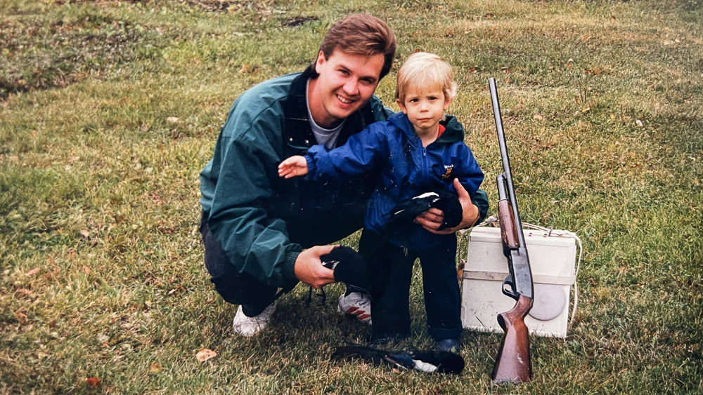 Sheldon and son Dakotah with homemade predator call